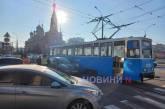 In Nikolaev, a driver of a Seat failed to notice a tram and crashed into it, causing a massive traffic jam.